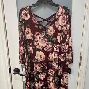 Stitch Fix Maroon Floral V-Neck Dress 2X NWT | Buttery Soft + Flowy Fit